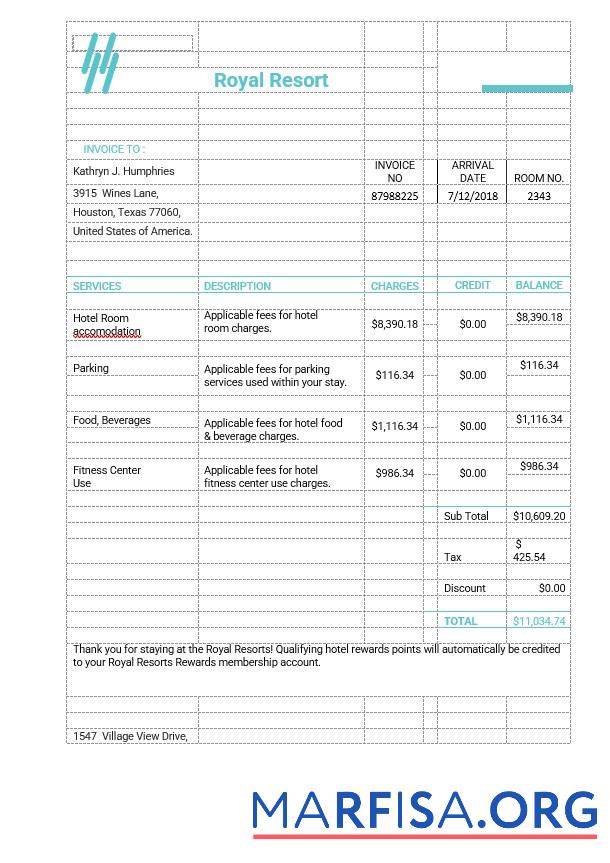 Realistic Royal Resort Invoice Template